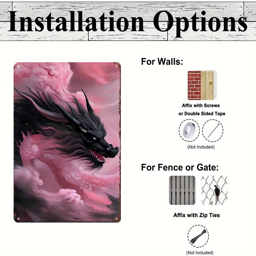 The Obsidian Mystic Dragon Tin Painting: Guardian of Depths & Hidden Wisdom