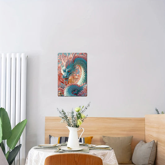 The Azure Celestial Dragon Tin Painting: Wisdom & Calm Water Energy
