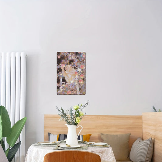 Celestial Primate's Bounty Tin Painting: Luminous Peach Tree Art