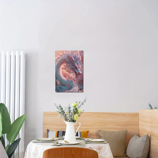 Rose Quartz Dragon Tin Painting: Feng Shui Art for Love & Inner Peace