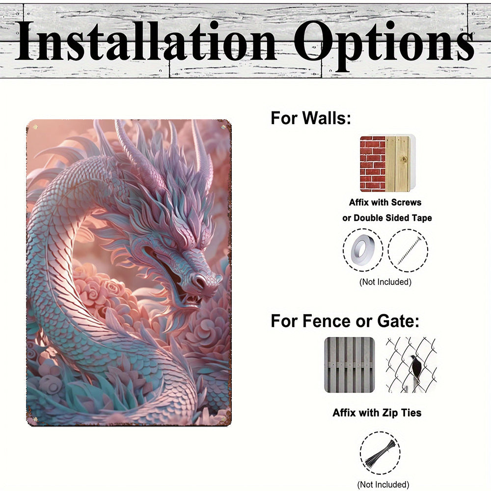 Rose Quartz Dragon Tin Painting: Feng Shui Art for Love & Inner Peace