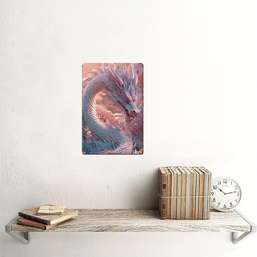 Rose Quartz Dragon Tin Painting: Feng Shui Art for Love & Inner Peace
