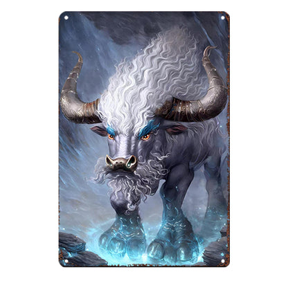 Mythical Huan Beast Metal Art - Three-Legged Ox Creature from Shan Hai Jing