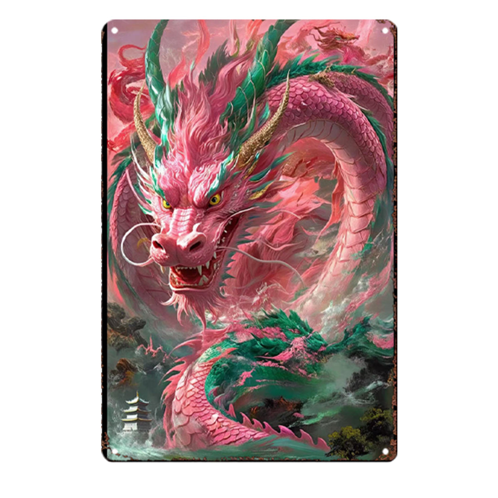 The Crimson Celestial Dragon Tin Painting: Passion & Vigorous Fire Energy
