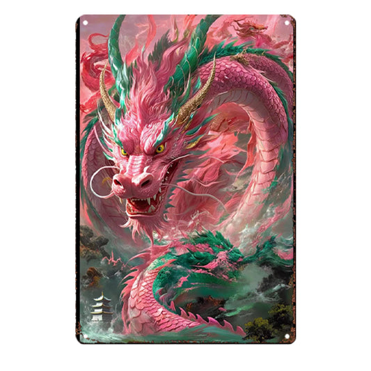 The Crimson Celestial Dragon Tin Painting: Passion & Vigorous Fire Energy