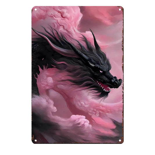 The Obsidian Mystic Dragon Tin Painting: Guardian of Depths & Hidden Wisdom