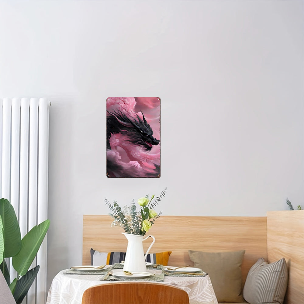The Obsidian Mystic Dragon Tin Painting: Guardian of Depths & Hidden Wisdom