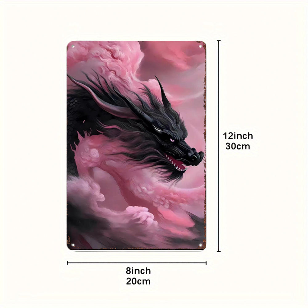 The Obsidian Mystic Dragon Tin Painting: Guardian of Depths & Hidden Wisdom