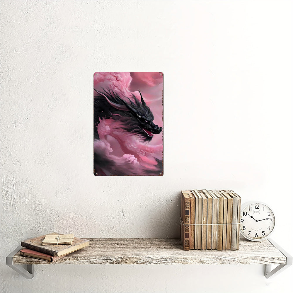 The Obsidian Mystic Dragon Tin Painting: Guardian of Depths & Hidden Wisdom