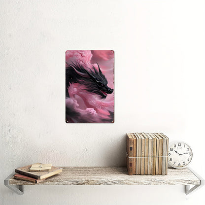 The Obsidian Mystic Dragon Tin Painting: Guardian of Depths & Hidden Wisdom