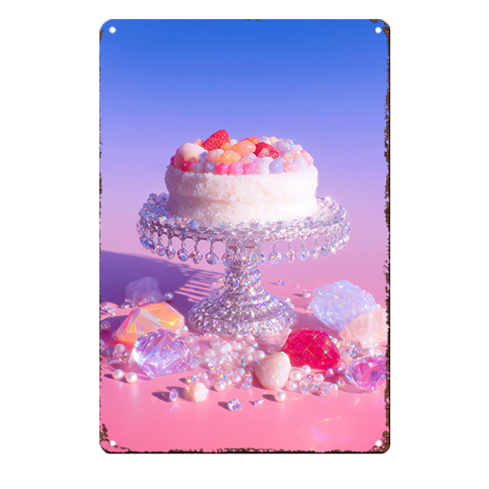 Crystal Confections Tin Painting: Gemstone Cake on a Glass Pedestal