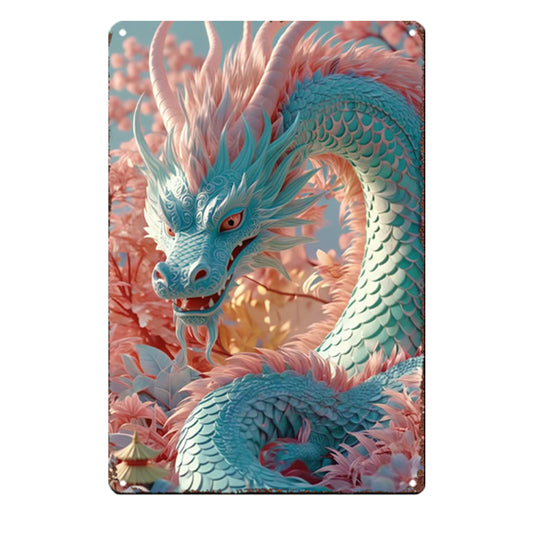 The Azure Celestial Dragon Tin Painting: Wisdom & Calm Water Energy