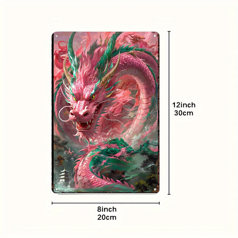 The Crimson Celestial Dragon Tin Painting: Passion & Vigorous Fire Energy