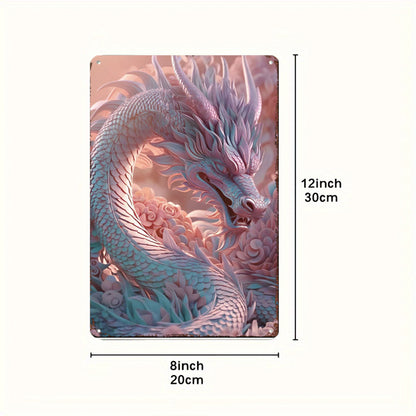 Rose Quartz Dragon Tin Painting: Feng Shui Art for Love & Inner Peace
