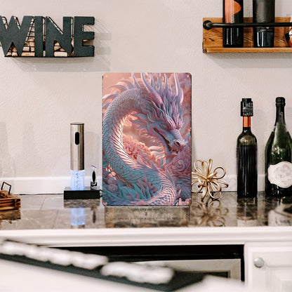 Rose Quartz Dragon Tin Painting: Feng Shui Art for Love & Inner Peace