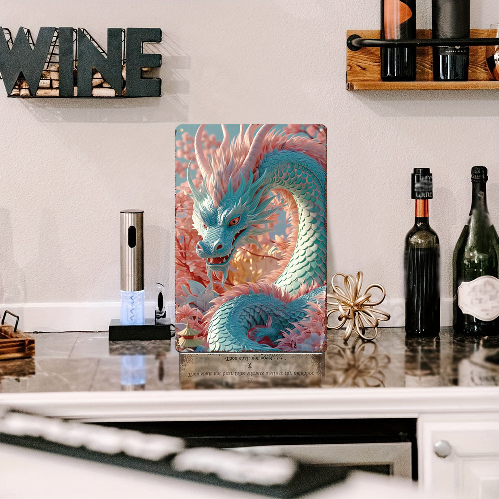 The Azure Celestial Dragon Tin Painting: Wisdom & Calm Water Energy